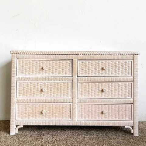 Boho Chic Lexington Rattan and Wicker Glass Top Dresser by Henry Link Cover