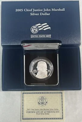 2005 P SILVER $1 USA CHIEF JUSTICE JOHN MARSHALL COMMEMORATIVE PROOF COIN OGP - Image 1 of 3