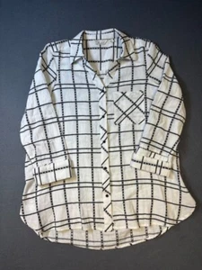 Camisa Caffe Marrakech Mujer Dobby Cuadros Botones Negra Blanca Mediana Algodón Lino - Imagen 1 de 10