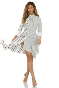 ASYMMETRIC BOW NECK TIE POLKA DOT SHIRT DRESS - Picture 1 of 5