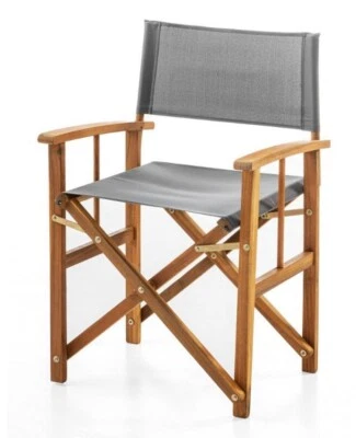 Regiestuhl Eukalyptusholz Grau Klappbar Garten Terrassenstuhl Campingstuhl Holz - Bild 1 von 2