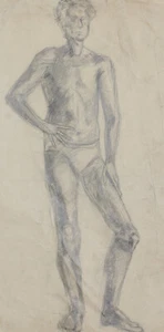 Antike Original Bleistiftzeichnung Männer Figur - Bild 1 von 13