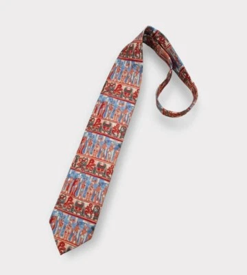 PINEDA COVALIN Salmon/Blue/Red TEMPLE OF BONAMPAK Silk LUXURY Tie MEXICO  - Image 1 of 3