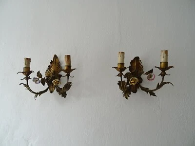 ~Apliques policromados con flores italianas de tole y porcelana del siglo XIX~ Foto 1 de 4