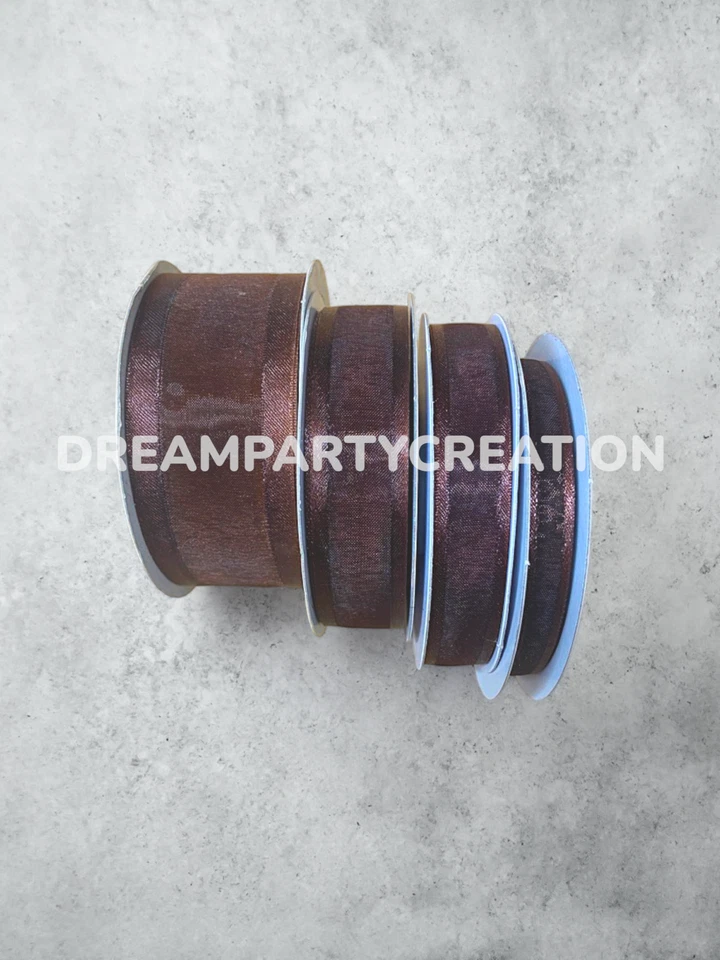 BROWN Organza SATIN EDGE Sheer Ribbon 100% nylon Choose Size & Yardage - Image 1 of 1