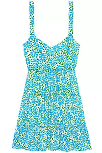 Women's Dress - Turquoise Green Printed Dress - Mini Dress - Large - Cotton - Picture 1 of 3
