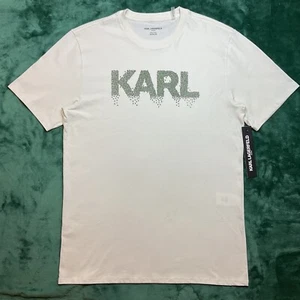 KARL LAGERFELD Men’s Short Sleeve T-Shirt Paris Size MEDIUM Beige w/Green - Picture 1 of 12