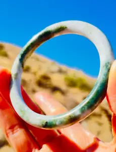 Green & White Burmese Type A Jadeite Bangle Authentic Natural Jade Bracelet 56mm - Picture 1 of 10