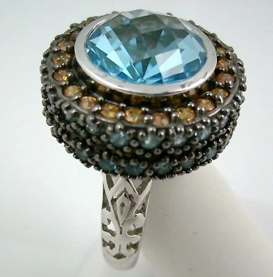 Anillo de plata de ley Sima K 11,42 quilates con topacio azul y piedras preciosas - talla 10 Foto 1 de 4