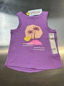 Cat & Jack Toddler Girl's Size 18M Purple Palm Scenic Knit Graphic Tank Top - Picture 1 of 6