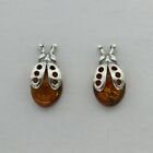 Brown / Cognac BALTIC AMBER Ladybug Post Earrings - 925 STERLING SILVER #3205e