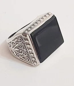ANELLO UOMO AQUILA Eagle ARGENTO 925 Sterling pirata onice solitario Ring Men $ - Foto 1 di 24