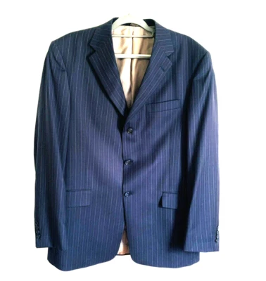 Abrigo Traje Vintage Hart Schaffner Marx Trompetista Dorado Hombres Azul Marino Rayas EE. UU. Foto 1 de 4