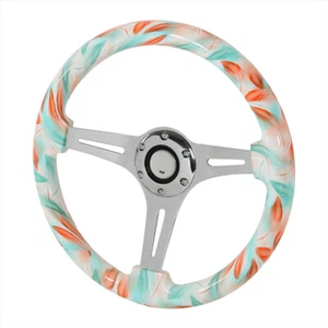 Red & Green Blue Feather 3-Spokes Steering Wheel w/ Hub Adapter Fit Accord... - Picture 1 of 10