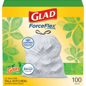 Glad ForceFlex Tall Kitchen Drawstring Trash Bags - Gain Original - 13 Gallon - Picture 1 of 12