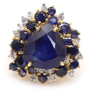 925 Sterlingsilber 14 X 15 Mm. Blauer Saphir & Zirkon Statement Ring Größe 7,25 - Bild 1 von 4