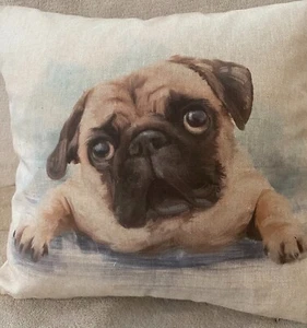 Pug Dog 16 x 16 inch Linen  Zipped Cushion Cover Hand Made in UK - Picture 1 of 3