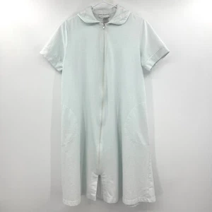 Miss Elaine Gingham Blue White Print Front Zip Robe Women Small - Picture 1 of 10