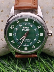 Beautiful Mens HMT Pilot Parashock Mechanical Wind 17J Watch Green Dial - Picture 1 of 5