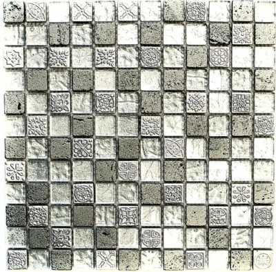 Mosaico Tessere vetro traslucido resina struttura argento S83-CB33_f | 10 foglie - Immagine 1 di 4