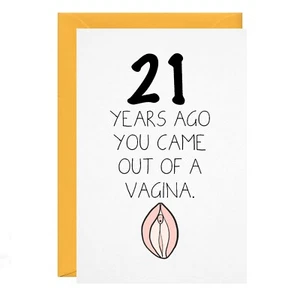 Funny 21st Birthday Card - 21 Years Ago You Came Out Of A Vagina Novelty - Picture 1 of 3