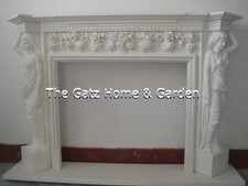 Traditional White Marble Fireplace Mantel, Figural with Grape Carvings, Surround