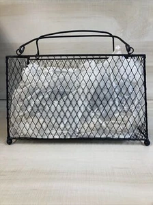 Brass Bronze Tone Wrought Iron Basket Magazines Gifts Decor W/Handel wire mesh. - Picture 1 of 7