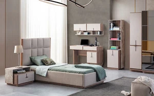 Komplette Kinderzimmer Garnitur Luxus Bett 1x Nachttische Bücherregal - Bild 1 von 16