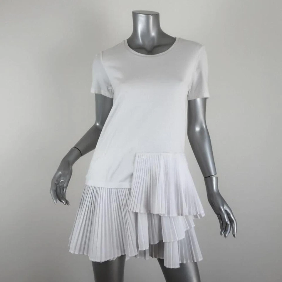 Vestido Camiseta Thakoon Blanco Plisado Algodón Talla Extra Pequeño Manga Corta Mini Foto 1 de 4