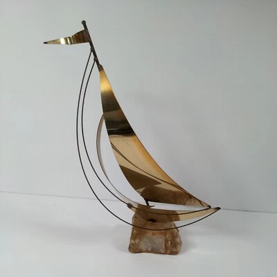 ViNTaGe Mario Jason Signed Brass Sailboat Sculpture Mid Century Brutalist - Image 1 of 4