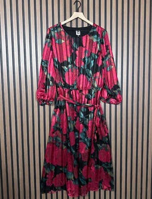 Novo Vestido Robe Anne Klein 2X Vestido Vermelho Metálico Floral Manga Longa Maxi Titânio - Imagem 1 de 4