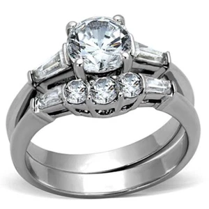 Juego de anillos de boda de acero inoxidable AAA CZ de corte redondo de 1,95 quilates para mujer talla 5-10 - Imagen 1 de 4