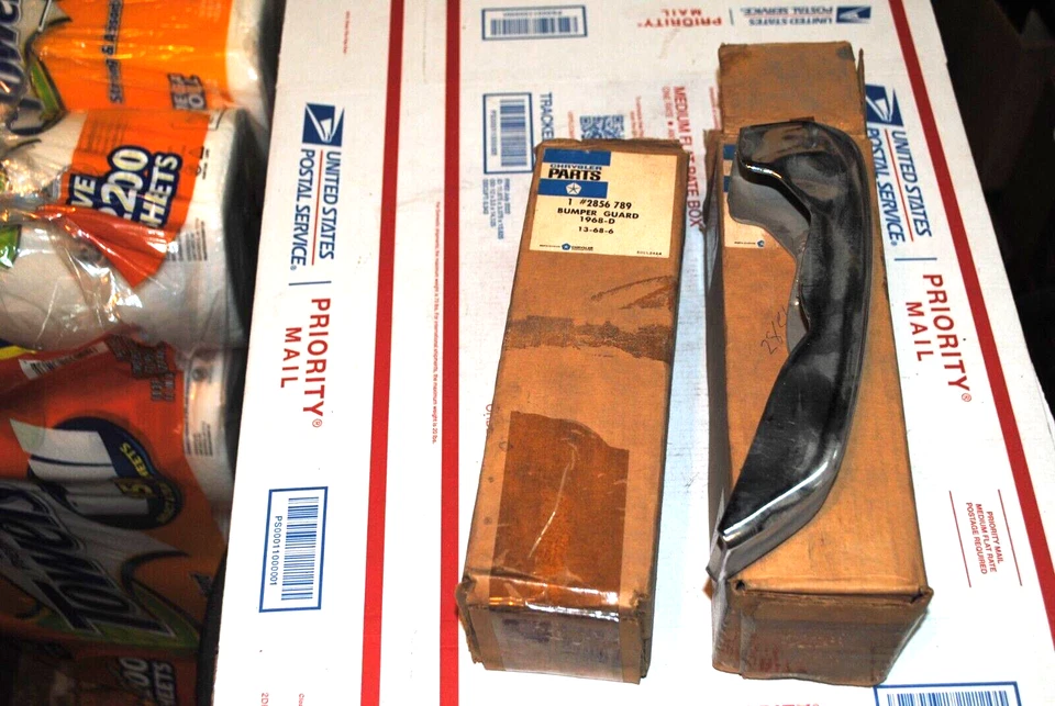 NOS MOPAR 1968 DODGE POLARA MONACO REAR BUMPER GUARDS PAIR  2856789 - Image 1 of 1