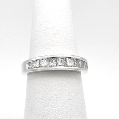 14k White Gold Natural Princess Cut Diamond Wedding Band Ring Channel Setting - Image 1 of 4