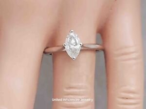 0.95ct Genuine Mined Marquise Diamond Solitaire Engagement Ring, 14K White Gold