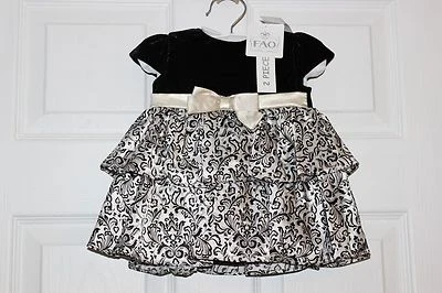 Vestido FAO Schwartz Nuevo con Etiquetas 3 Meses Negro Terciopelo Superior Satinado Parte Inferior ¡Adorable! pascua Foto 1 de 4