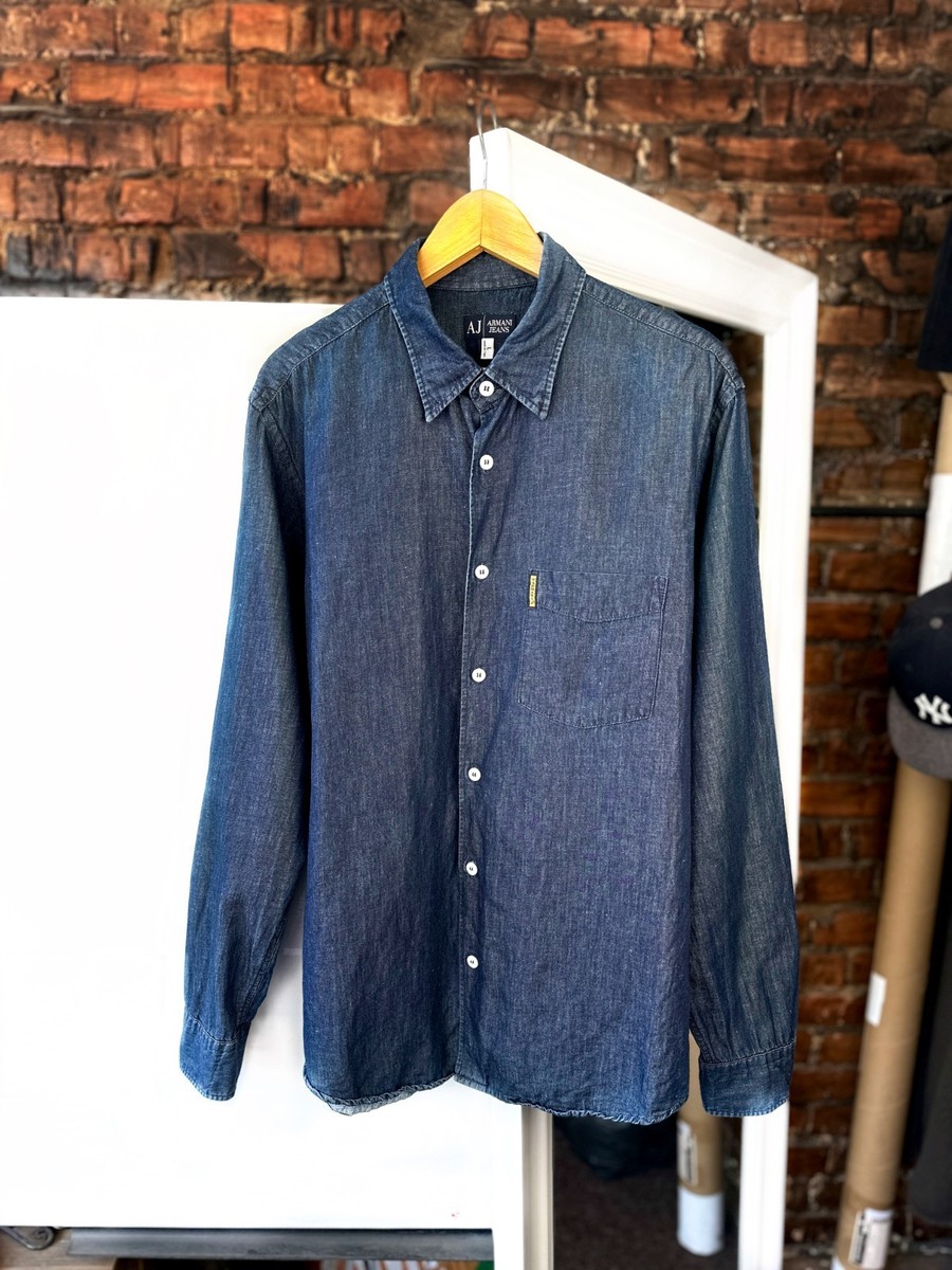90s Armani Jeans　Pure Linen Shirts Armani Jeans Linen Casual Button-Down Shirts for Men for