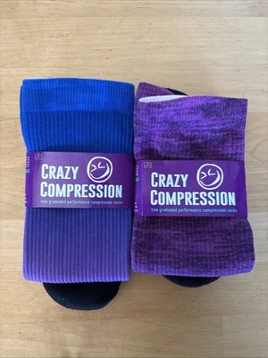 2 Crazy Compression Women's Purple Black Blue Pink Compression Socks SM/MD - Image 1 of 4