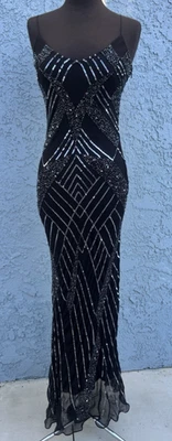 Vintage Scala Black/Gray beaded, sequin silk prom dress Sz Small - Image 1 of 4