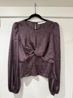 ASTR THE LABEL Twist Front Top Womens XL Balloon Sleeve Purple Floral Chic - Image 1 of 4