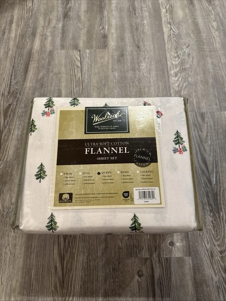 Juego de sábanas de franela de algodón Queen Green Tree Trip - Woolrich Foto 1 de 1