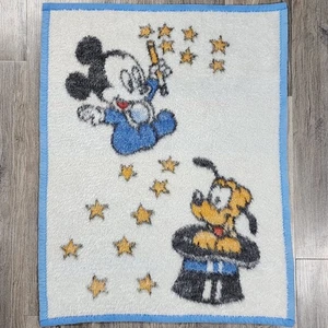 Vintage Biederlack Mickey Mouse Pluto Baby Überwurf Decke Blau Magic Disney Sterne - Bild 1 von 11