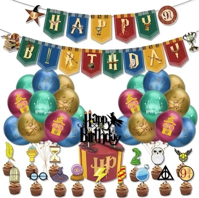 Decoraciones de fiesta de cumpleaños para niños Harry Potter pancarta globos adornos para pasteles Foto 1 de 4