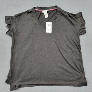 For The Republic Shirt Womens Large L Short Ruffle Sleeve V Neck Pullover Black - Picture 1 of 11