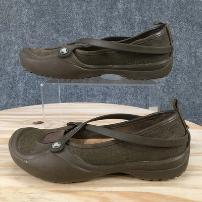Crocs Shoes Womens 7 Celeste Casual Slip On Comfort Mary Jane Flats Brown Canvas - Image 1 of 4