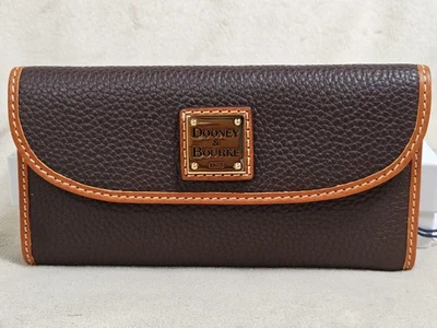 Dooney & Bourke Pebble Grain Leather Continental Clutch Wallet Brown Tmoro Color - Image 1 of 4