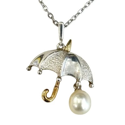 Collar MIKIMOTO K18 x Plata de Ley x Perla Motivo Paraguas L37,5 cm con Caja Foto 1 de 4