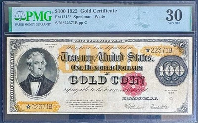 1922 $100 Dollars Gold Certificate Fr#1215*PMG 30 VF Star Note.Very Rare!Scarce! - Image 1 of 2