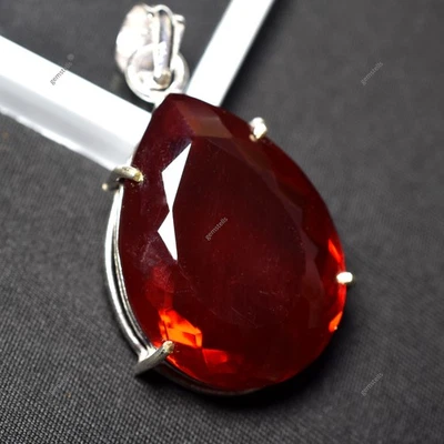 Lab-Created 83 Ct PEAR Red Ruby Pendant 925 Sterling Silver Gemstone CERTIFIED - Image 1 of 4