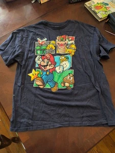 Vintage Nintendo Super Mario Bros T-Shirt XL Navy Blue Bowser Fruit Of The Loom - Picture 1 of 8